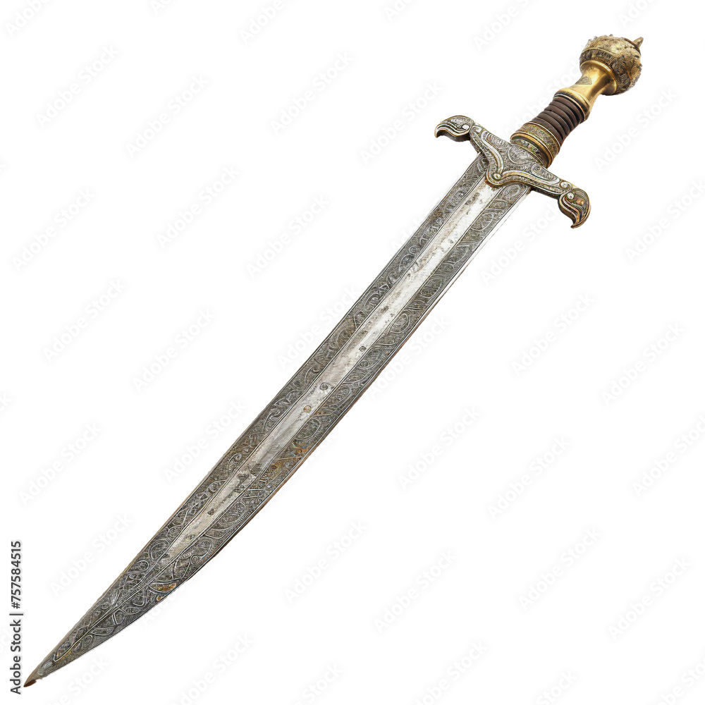 Syrian Damascene Sword, transparent background, isolated image, generative AI Syrian Damascene Sword, transparent background, isolated image, generative AI