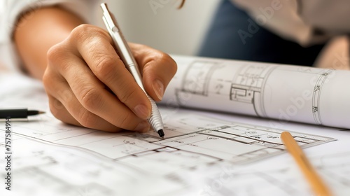 An Architect is Designing blueprints and schematics for buildings or structures photo