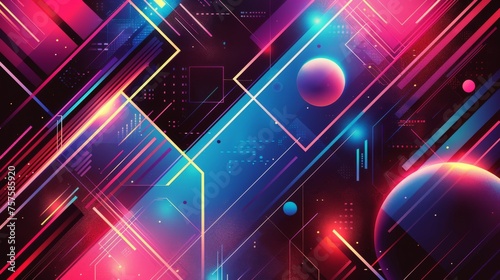 Retro-inspired geometric abstract background with neon colors and vintage design elements.