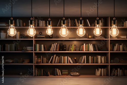 Glowing fluorescent light bulbs on dark background. Idea and innovation concept. 3D Rendering