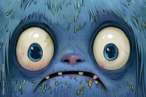 cute blue monster. A cartoon character. Illustration photo