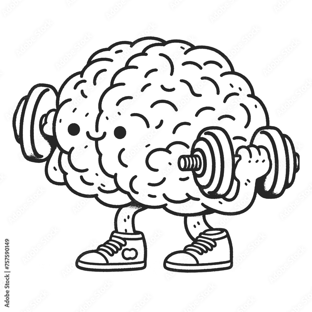 human brain character lifting dumbbells, symbolizing mental strength ...