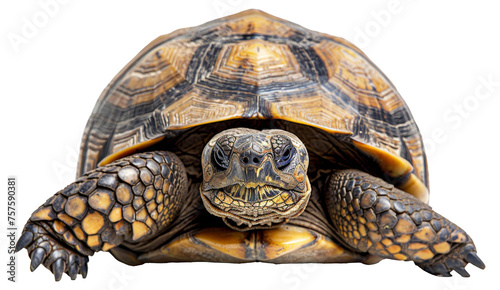 Large tortoise with detailed shell on transparent background - stock png. © Volodymyr