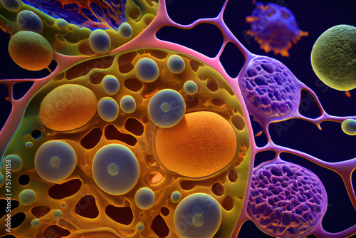 Organic cells detailed microscope view, biology style