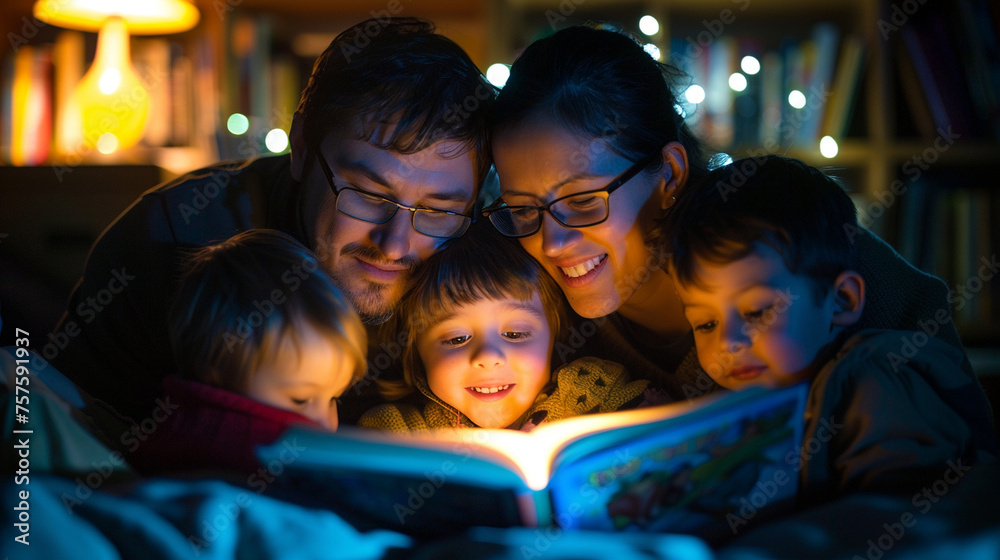 Family reading nights where everyone gathers to read aloud from their favorite books, encouraging a love for literature and storytelling — friendship and love, care and respect