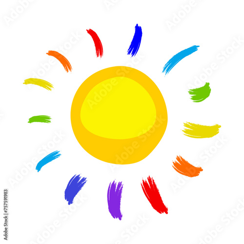 Hand drawn cute shinny sun. Vector graphic illustration