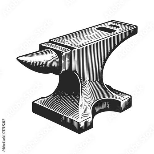 Vintage blacksmith anvil, depicted in an engraved style. Sketch engraving generative ai vector illustration. Scratch board imitation. Black and white image.