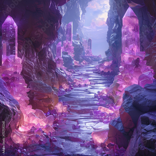 Mysterious Cave with Crystals: Deep Purples and Blues