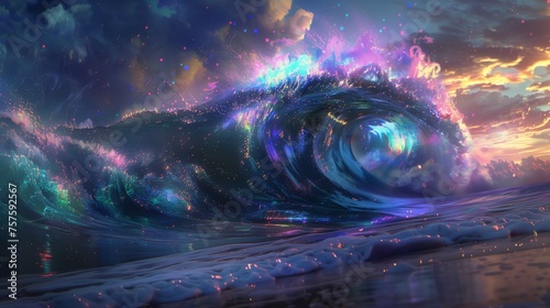 Celestial Swirl in the Ocean's Embrace, a Night Sea Aglow with Cosmic Lights © SpiralStone