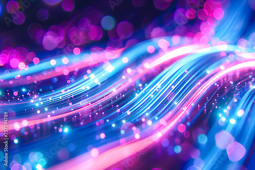 Abstract background featuring a blend of blue and pink hues with glowing neon lights in a blurry effect.