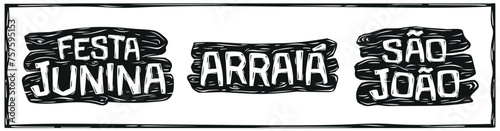 Set of posters for Arrai?, S?o, Jo?o and Festa Junina. Traditional Brazilian woodcut.eps
