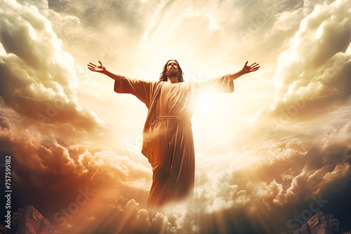 Jesus Standing in the Clouds With Outstretched Arms