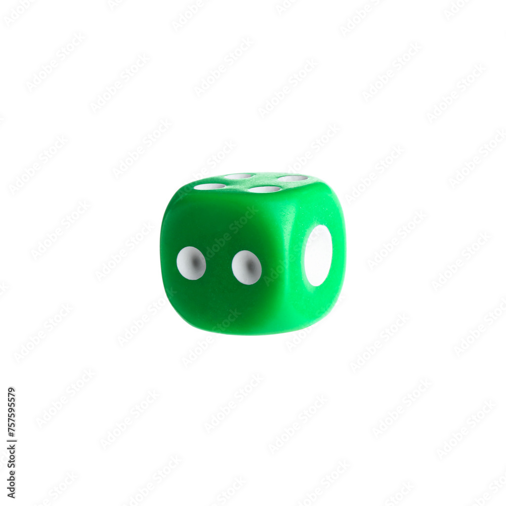 One green game dice isolated on white One green game dice isolated on white