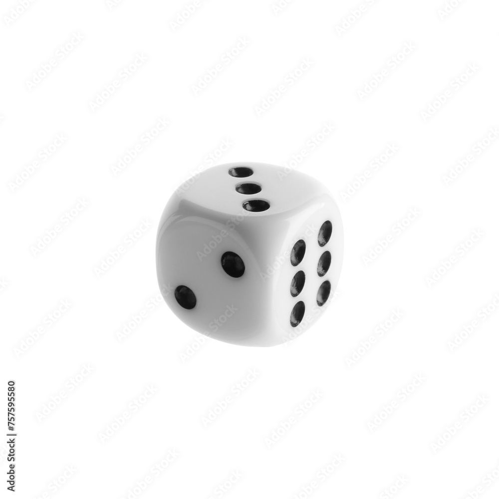 One plastic game dice isolated on white One plastic game dice isolated on white