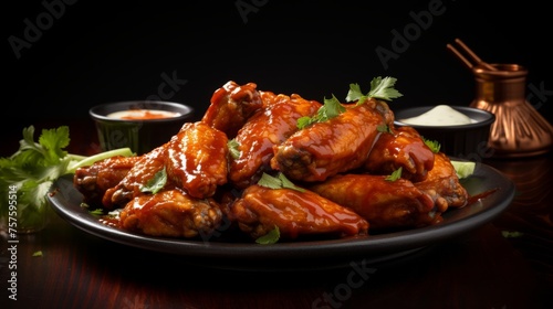 Flavor Explosion Buffalo Wings Against Black Background