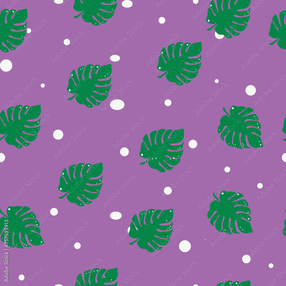 Exotic palm leaves seamless pattern on purple background. vector wallpaper
