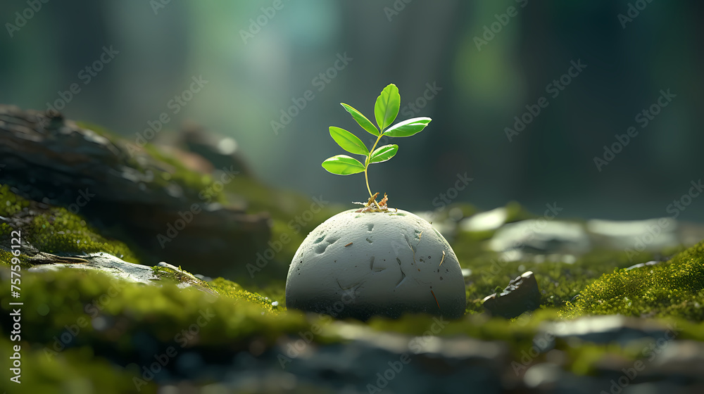 New shoots growing in the ground, ecosystem climate change and conservation concept New shoots growing in the ground, ecosystem climate change and conservation concept