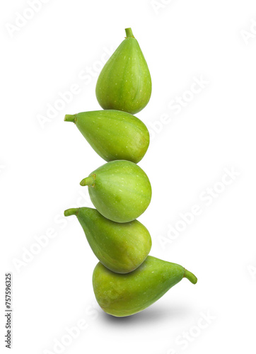 Stacked fresh green figs on white background