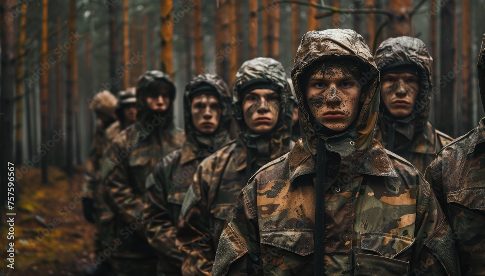 Determined soldiers training in the forest for combat operations Determined soldiers training in the forest for combat operations