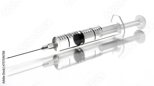 Medical syringe and needle on white background