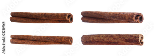 Aromatic dry cinnamon sticks isolated on white, set