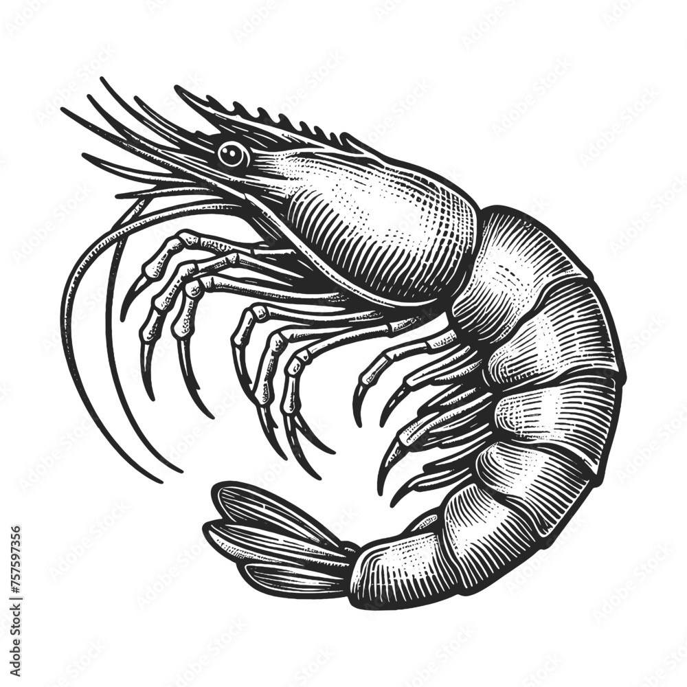 Shrimp sea Caridea animal food sketch engraving generative ai vector illustration. Scratch board imitation. Black and white image. Shrimp sea Caridea animal food sketch engraving generative ai vector illustration. Scratch board imitation. Black and white image.