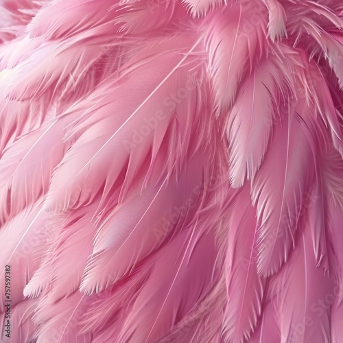Pink Feathers Background, Flamingo Plume Pattern, Wings Feather Texture with Copy Space