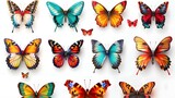 Set of colorful butterflies isolated on a white background