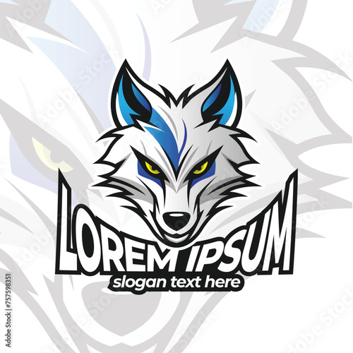 White wolves mascot esport logo design, Wolf head mascot logo design illustration, Dog mascot, Fox.