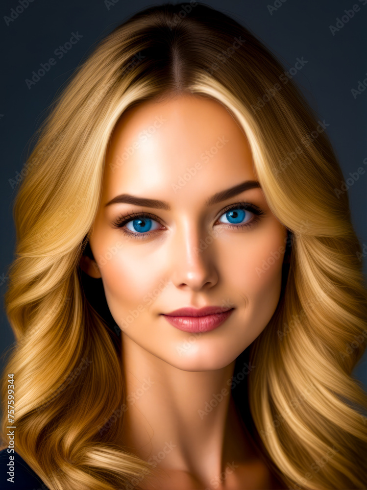 Fototapeta premium A woman with long blonde hair and blue eyes