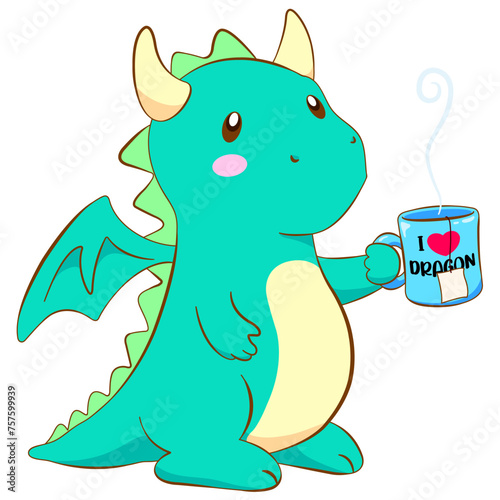 vector illustration of dragon with mug