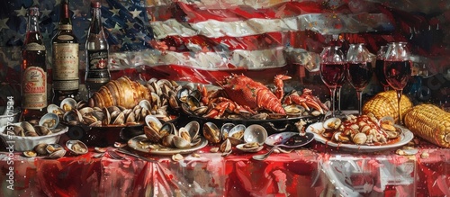 Clam Chowder Feast on a Patriotic Theater Backdrop A Tempting Culinary Tradition