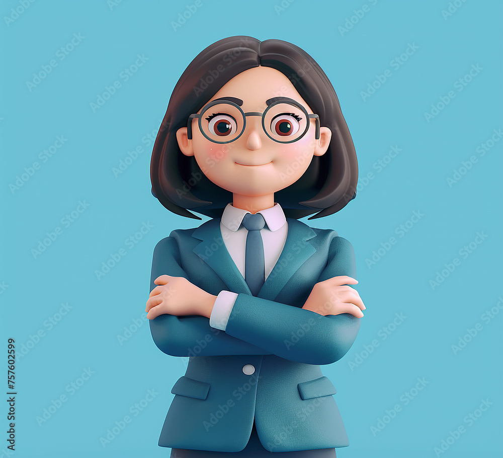 3d cartoon character of office woman, generative ai