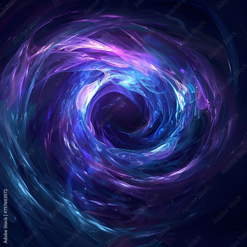 Blue and Purple Abstract Waves Rotating on Dark Background