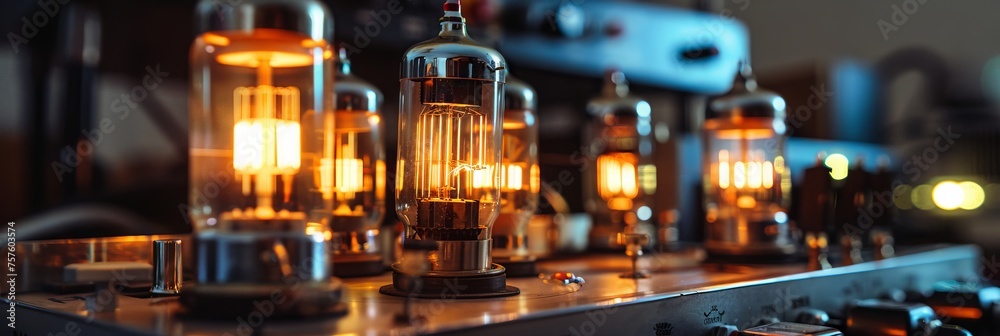 Vintage Vacuum Tube Amplifier, Retro Electrical Device, Analog Technology