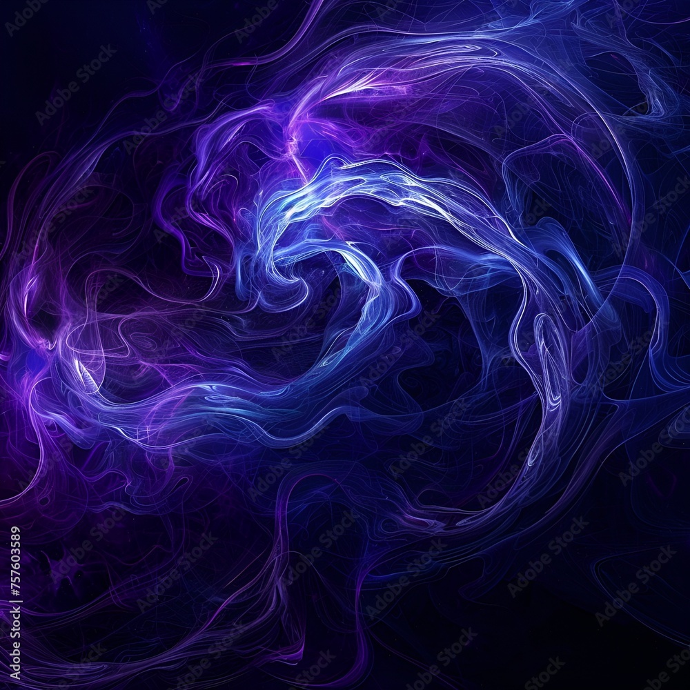 Obraz premium Blue and Purple Abstract Waves Rotating on Dark Background