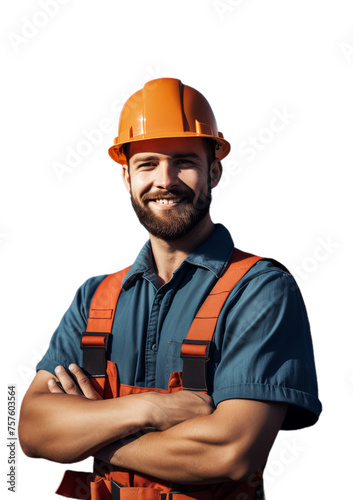 A portrait of the smiling worker in safe wear.