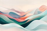 Surreal landscape in abstract art style combining fluid shapes and dreamy pastel colors 