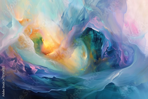 Surreal abstract interpretation of a dreamscape blending ethereal forms and soft luminous colors 