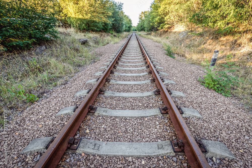 Fototapeta premium Railway tracks near Nuclear Power Plant in Chernobyl Exclusion Zone, Ukraine