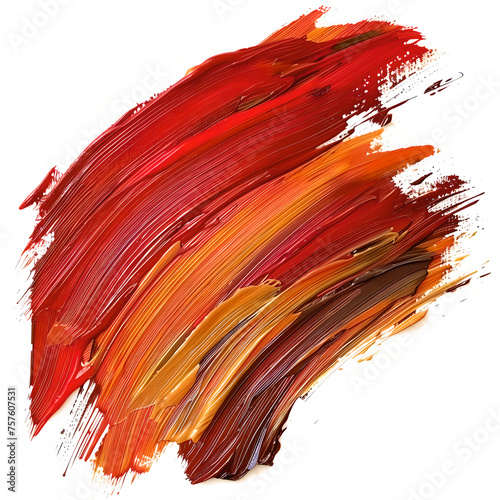 thick red  and orange  acrylic oil paint brush stroke on a white background