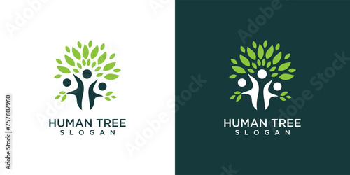 Human tree logo design in growth tree symbol. people ecology tree logo	
