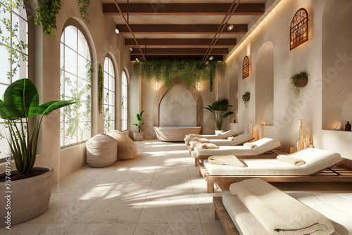 Serene luxury spa space with elegant decor and natural light