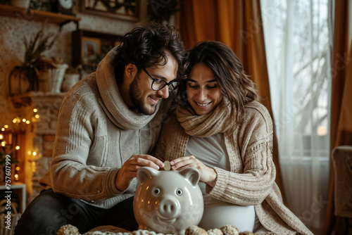 Couple saving money together at home