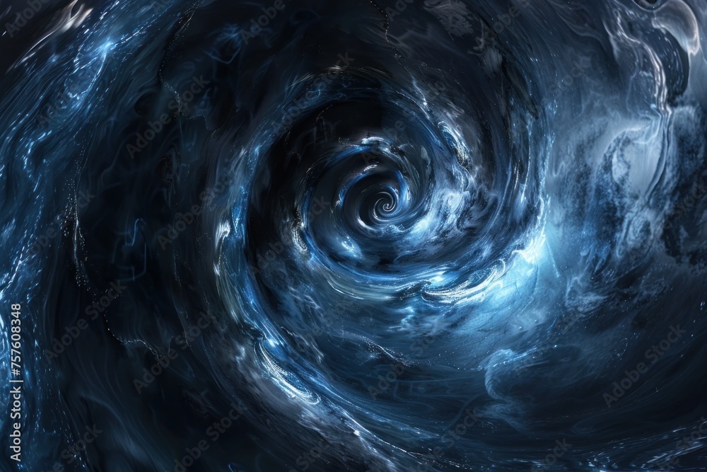 Conceptual abstract interpretation of a black hole using spiraling forms and deep blacks to simulate gravitational pull and mystery Conceptual abstract interpretation of a black hole using spiraling forms and deep blacks to simulate gravitational pull and mystery