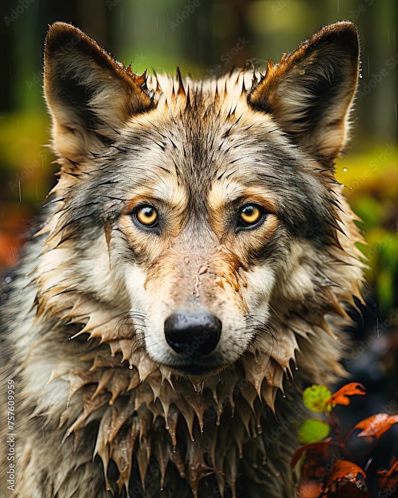 Close Up of a Wolf With Wet Fur