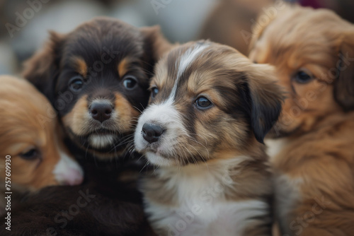 Adorable Puppy Faces Close-Up, Expressive, Cute Animal Portrait
