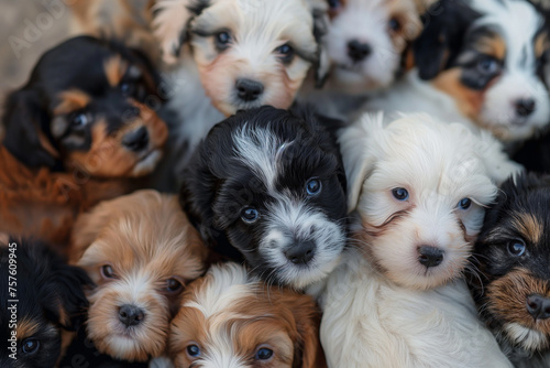 Cute Litter of Mixed Breed Puppies, Group Portrait, Soft Focus