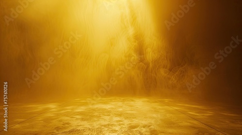 Dark yellow background fog and light on floor. Mystical mist. smoke in dark room. Banner show product  © Ilmi