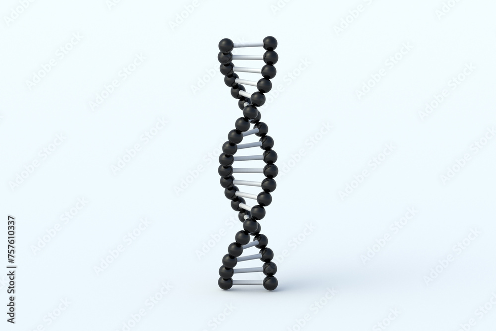 One DNA structure on gray background. Spiral molecule model. Genetic biotechnology. Medical innovation technology. Genome evolution. 3d render One DNA structure on gray background. Spiral molecule model. Genetic biotechnology. Medical innovation technology. Genome evolution. 3d render
